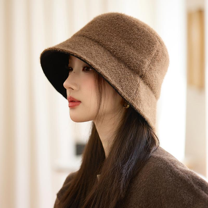 Autumn and winter hat women's big brim shows face small bucket hat double-sided fashion versatile bucket hat temperament basin hat