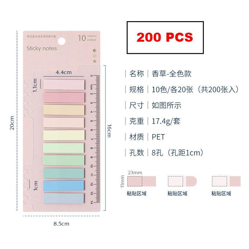 200 Stück bunte Haftnotizen, Index, Haftnotizen, Planungserinnerung, Notizen, Notizblock, Etikettenaufkleber, Lesezeichen, Notizblock, Schulbürobedarf