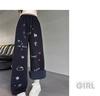 Girls' Black Velvet-Lined Sweatpants - Autumn/Winter 2025 Collection - Straight Leg Style for Older Children and Junior High Students