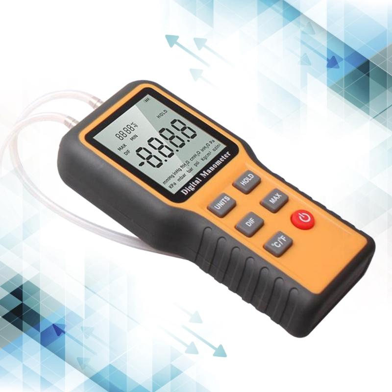 Pressure Tester Double Port HVAC Digital Manometer Large Display ℃ ℉ Switchable Pressure Measuring Device