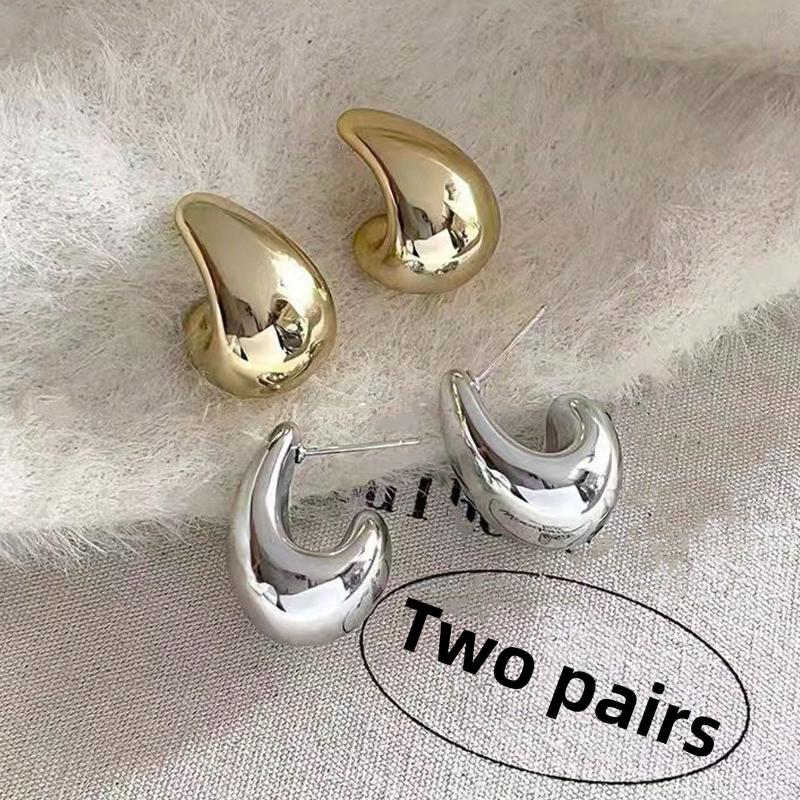 4pcs/Set Gold and Silver Asymmetrical Waterdrop Earrings, European and American Style, Simple and Geometric, Acrylic for Daily Casual Wear