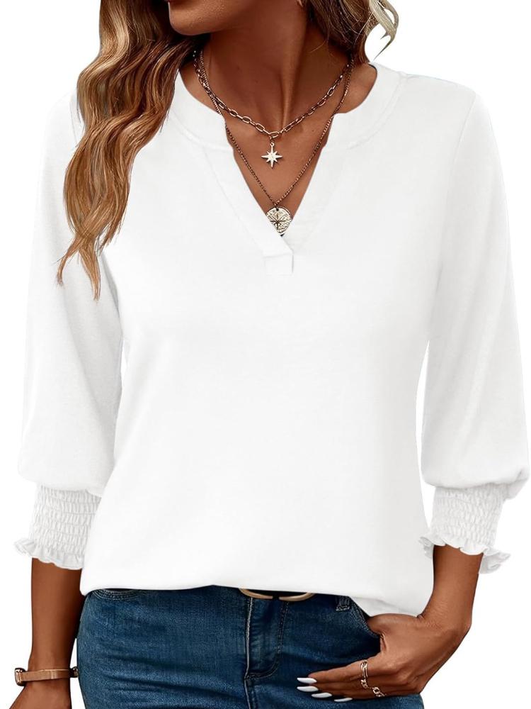 

Женская блузка с V-образным вырезом и рукавом 3/4, различные варианты расцветок, повседневные топы для весны и лета S белый