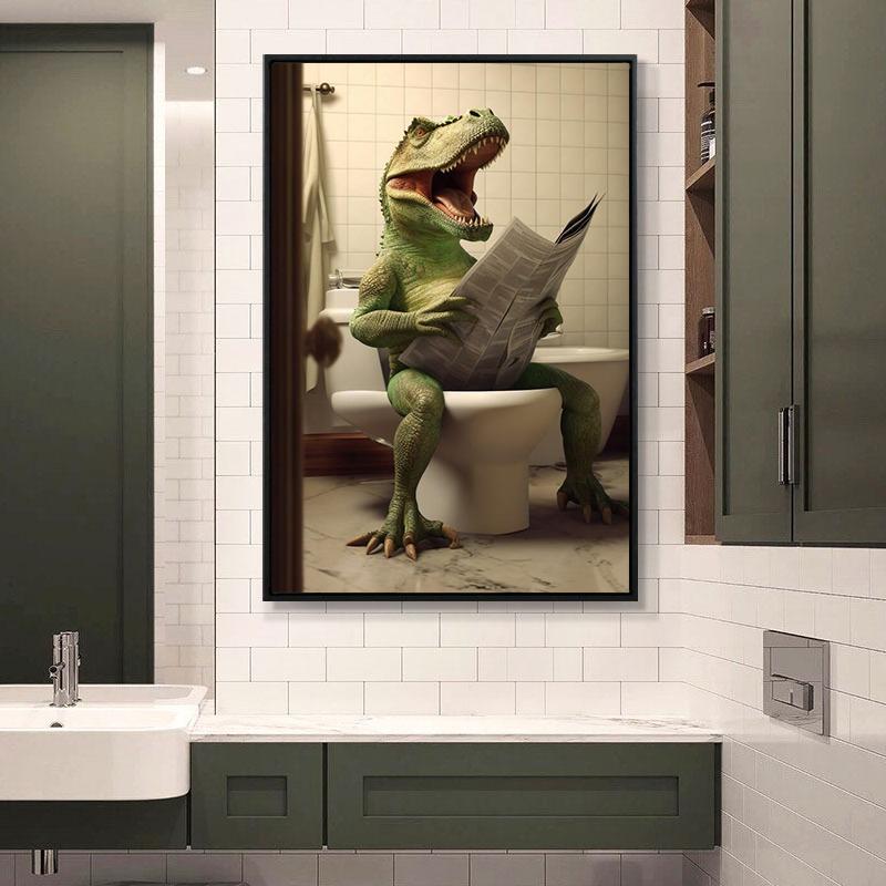Vtipná zvířata Plátno Malba Dinosaurus Tygr Pes Opice Čtení Novin Plakáty Nástěnné Umění Obrázky Koupelna Toaleta Domácí Dekorace