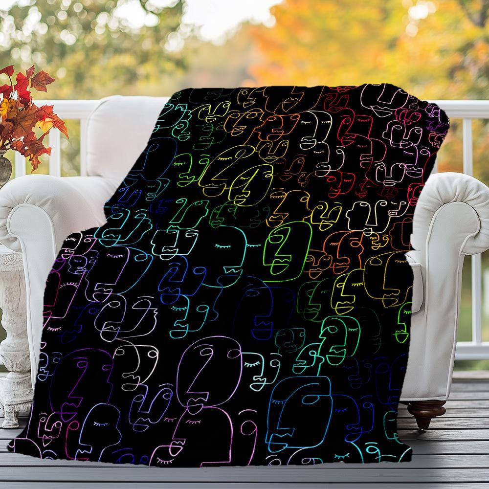 1PC Faces ArtworkOutdoor Flannel Blanket - Soft Plush Decor for Picnics, Camping, Bedroom, Playroom, Office, or Lunch Break 1248A