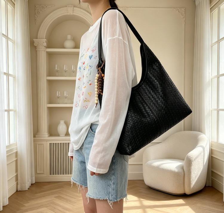 Women's Retro Woven Texture Tote Bag, Large Capacity, Stylish 2026 Design, Casual Trendy Underarm Handbag