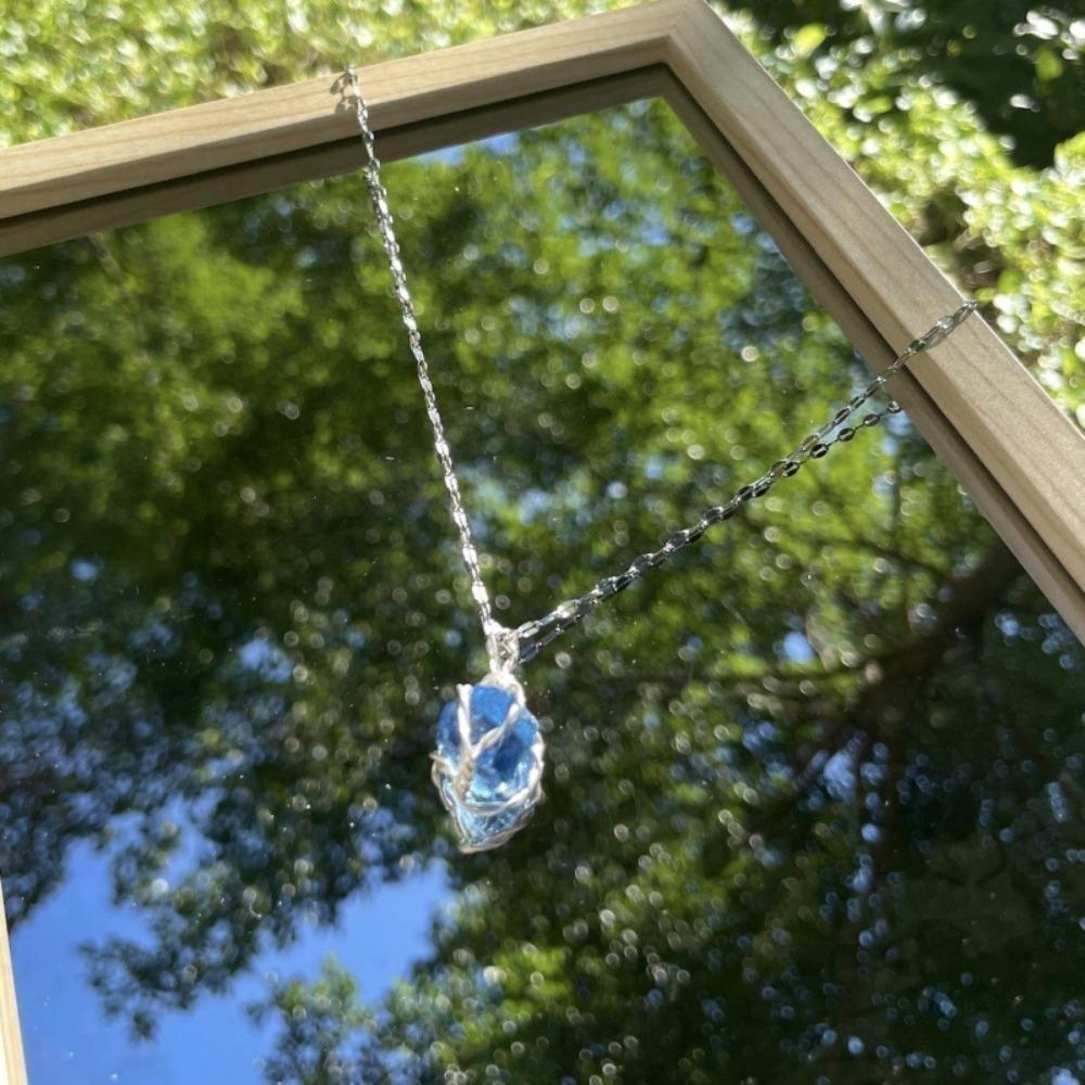 

Aesthetic Florescent Necklace Natural Irregular Stone Chain Choker Gift синий