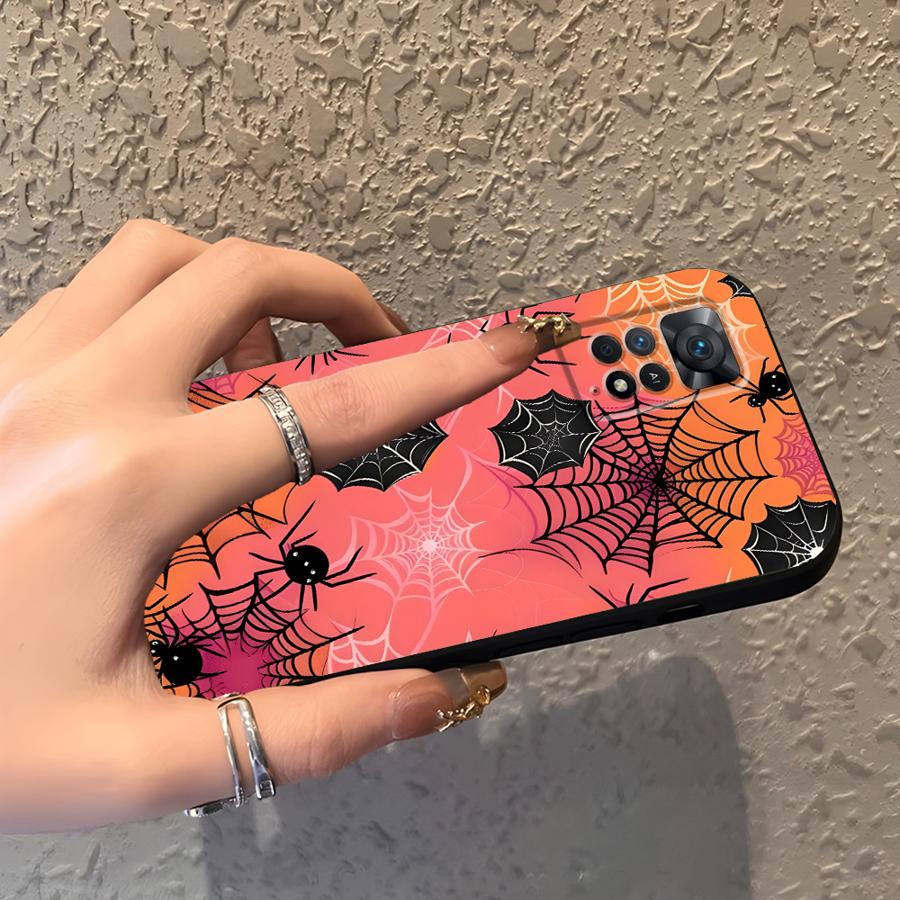 Case for Xiaomi Redmi Note 9 10 11 12 Pro 11s 9S 13 14 Pro Plus 7 8 10S 12s Black Soft Phone Cover Pumpkin Spider