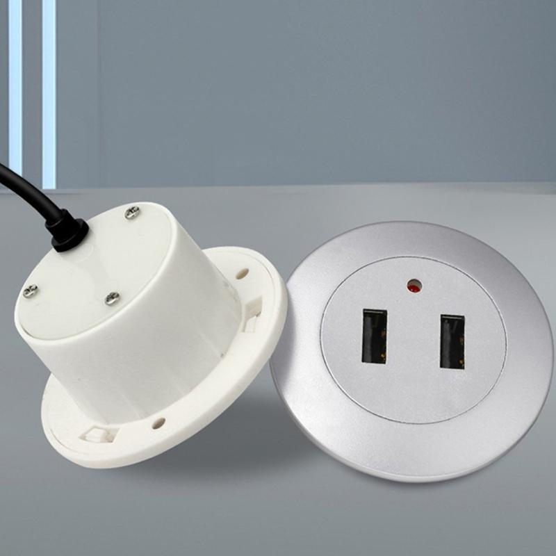 2 Port USB Desktop Embedded Charger For Mobile Phone USB Computer Desk Data Line Splitter Charging Adapter