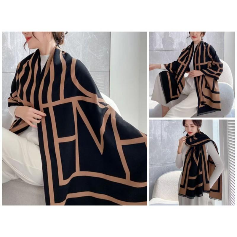 Premium Double-Sided Jacquard Houndstooth Scarf Wrap Women Winter Fall Warm Cotton Blend Shawl 185x70cm