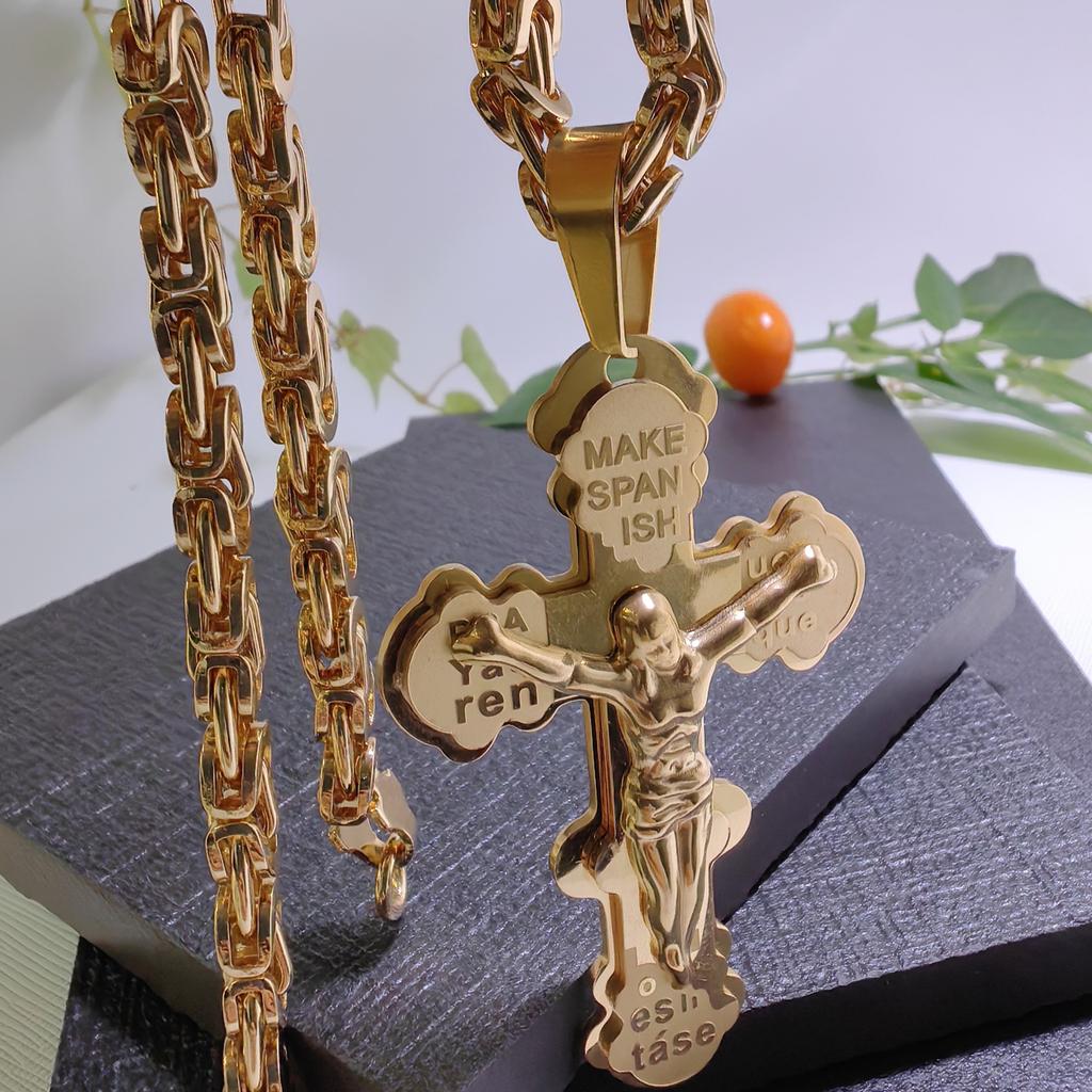 European and American Personalized Titanium Steel Handmade Chain Stainless Steel English Cross Pendant