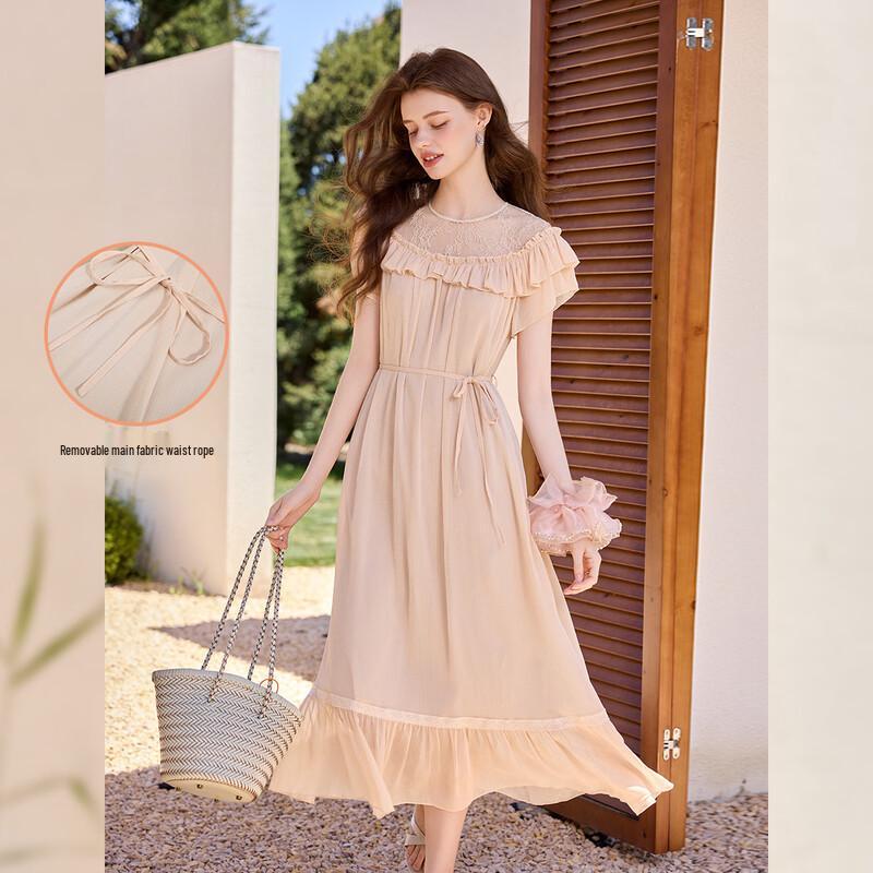 Bailuyu French Lace Ruffle Midi Dress L