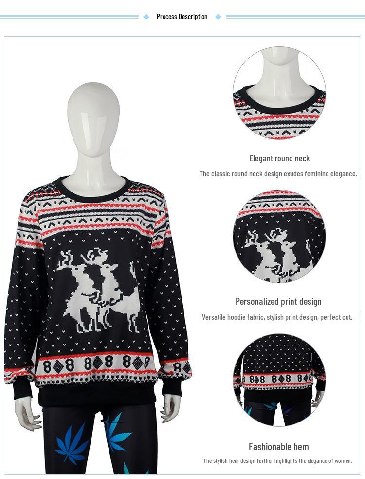 European & American Autumn/Winter Christmas Pullover: Printed Long-Sleeve Round Neck Loose Sweatshirt (SWYS009)