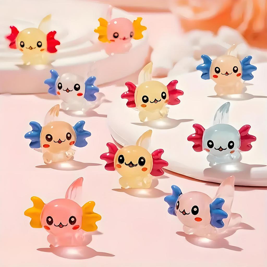 10/20 szt. Mini żywiczne aksolotl Miniaturowe brokatowe aksolotl Małe figurki zwierząt Ozdoba do ogrodu wróżek DIY Szklany pojemnik Roślina w doniczce