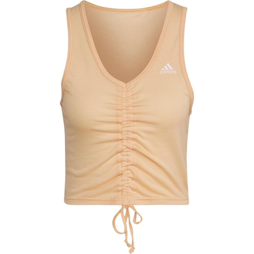Adidas Hyperglam Aeroready Cropped Solid V-Neck Fitted Sports Tank Top Women Tops Amber-Yellow HT3499