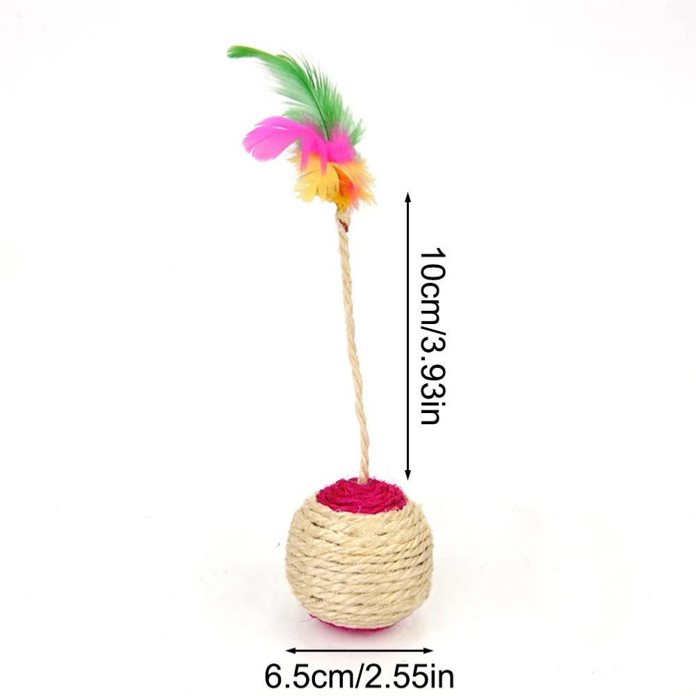1PC Pet Cat Toy Colorful Feather Blanket Ball Grinding Claw Interactive Play Ball Cat Toy Sisal Shuttlecock Ball