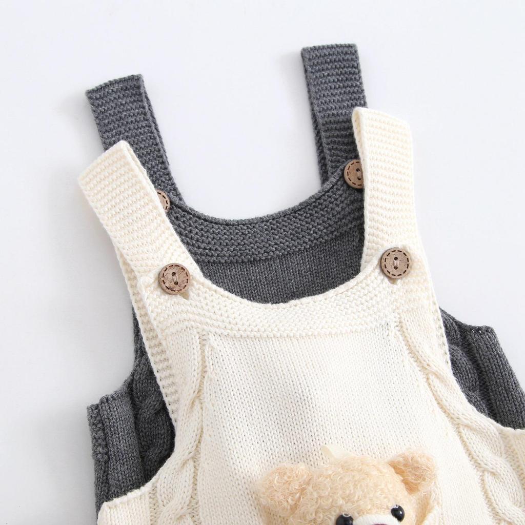 Unisex bawełniane śpioszki z dzianiny z misiem dla noworodka na wiosnę i jesień - Super uroczy design