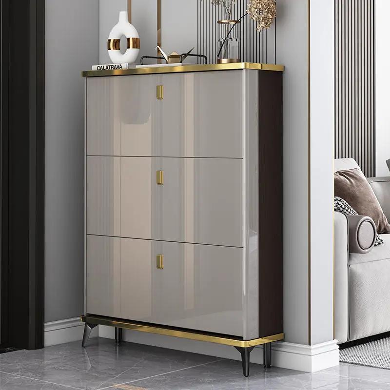 Modern light luxury ultra-thin tipping shoe cabinet 17cm home door aisle entrance large-capacity shoe rack cabinet furniture