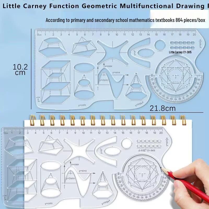 Little Carney Multi-functional Geometric Drawing Ruler for Junior & Senior High Math Drawing Ruler
