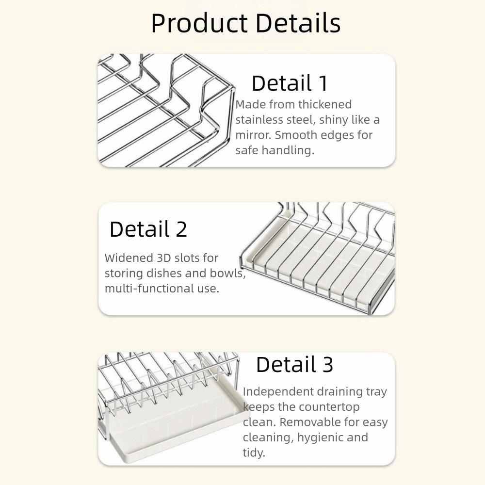 Stainless Steel Plate Draining Rack Space Saving Dish Storage Rack Kitchen