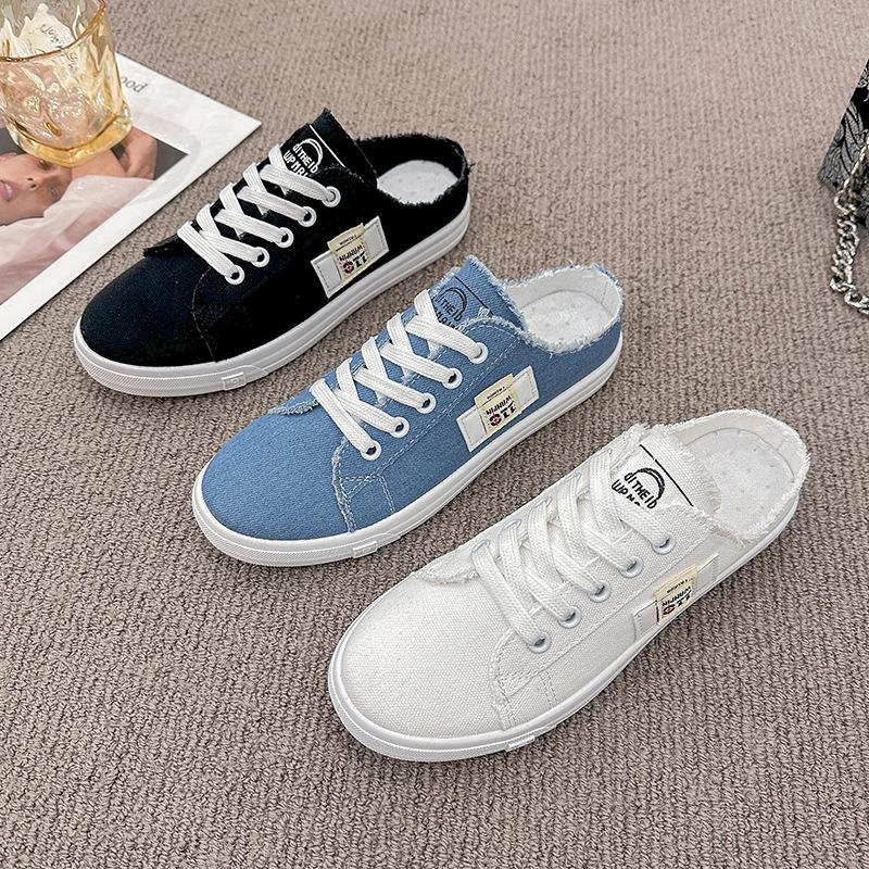 New half slippers women's little white shoes 2025 summer canvas shoes breathable slim thin baseplate shoes versatile casual shoes women