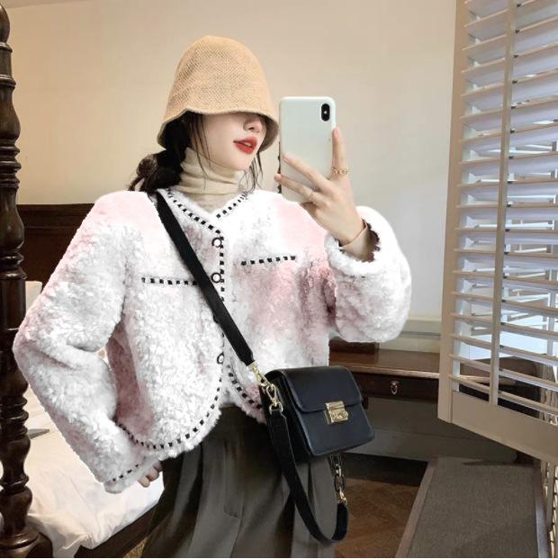 Imitation Lamb Wool Fur Jacket Women's Autumn and Winter Clothing Loose Short Small Thickened Top Women's Light