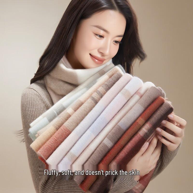 Mao Ren Women's 100% Wool Plaid Scarf