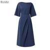 ZANZEA Women Solid Color Casual Round Neck Loose Half Sleeve Dress