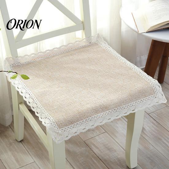Minimalistische Stuhlunterlagen für das Arbeitszimmer Baumwoll-Leinen-Pad mit Bändern, Gestreifte Karomuster-Matte Leichte Sitzauflage mit Spitzenbesatz, Atmungsaktiv Esszimmer Büro Boho-Stil