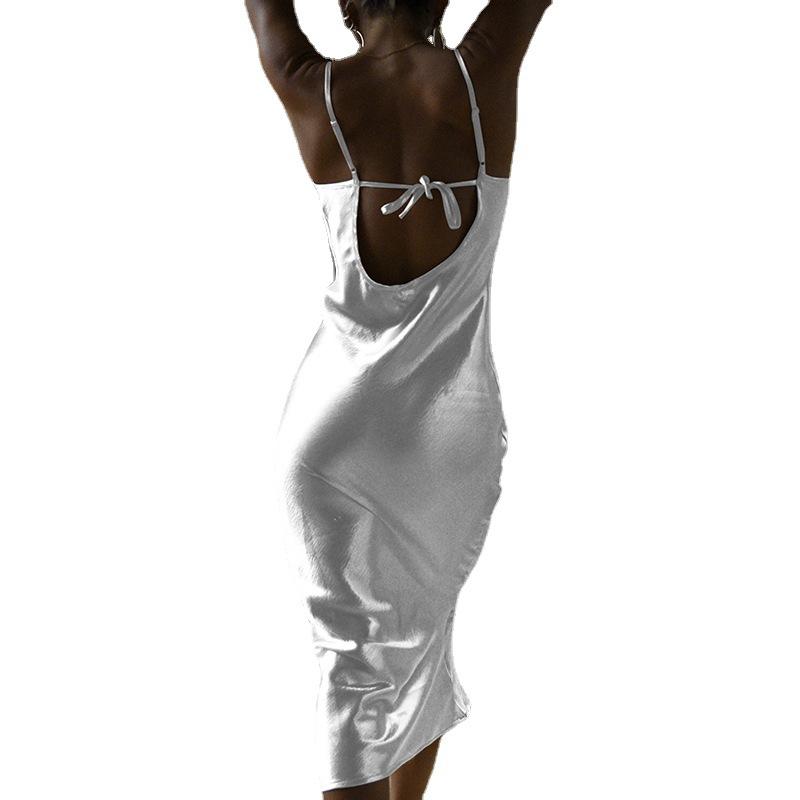 Summer European And American New Dresses Suspender Low Cut Sexy Straps Party Simple Dress