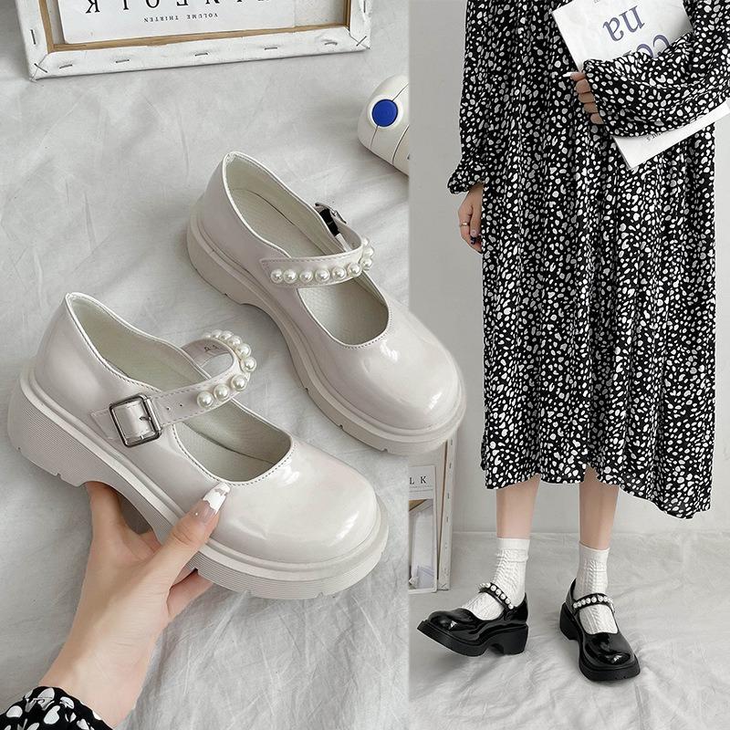 Women S Beaded Strap Thick Sole Mary Jane Shoes