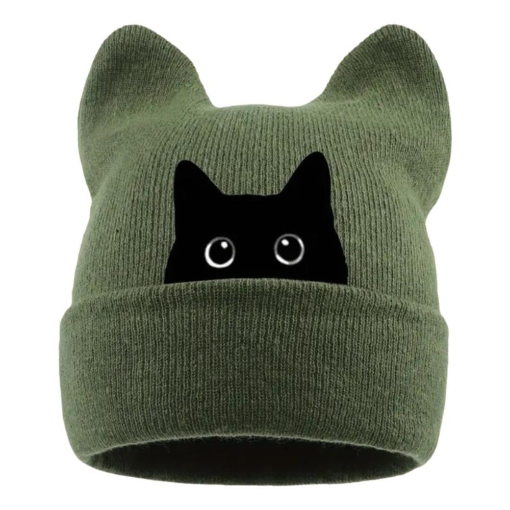 Stretchable Cat Ear Beanie Hat Y2K Harajuku Pullover Hat Fashion Winter Knit Hat Women