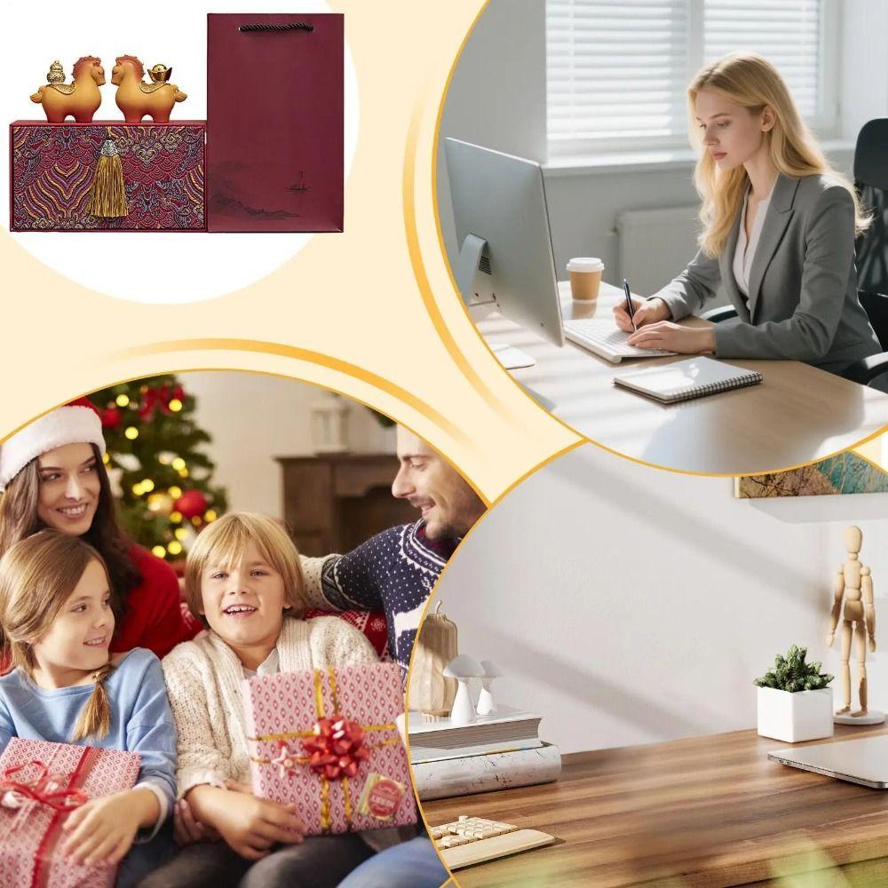 Chinese Style Horse Figurine Resin Desktop Ornament Cute Zodiac Horse Ornaments  Office