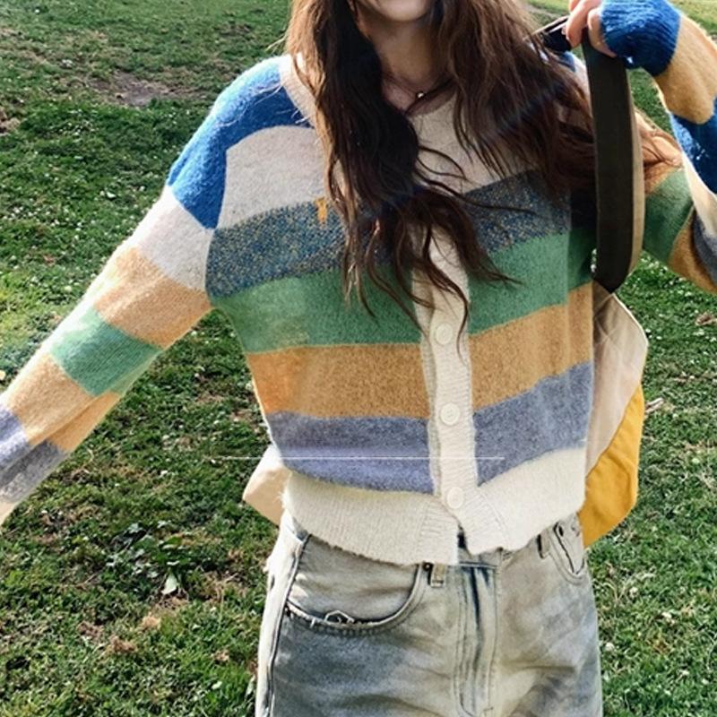 New AutumnWinter Women s Dual-Use Knitted Cardigan - Soft Wool Color-Blocked Sports Casual Long-Sleeved Sweatshirt S 5739₽