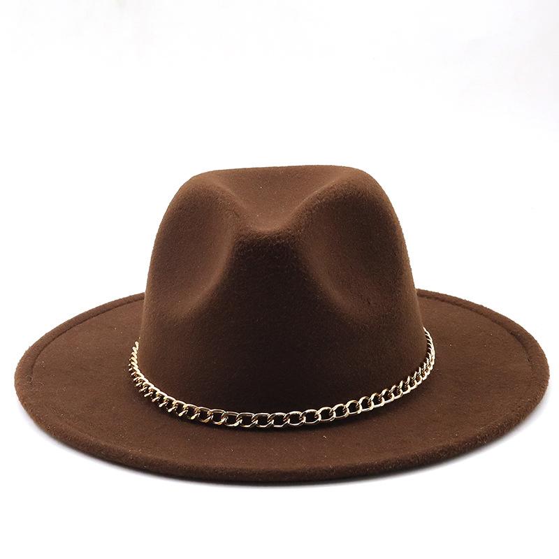 New thin chain accessories European and American autumn and winter solid color woolen top hat European and American fashion jazz hat