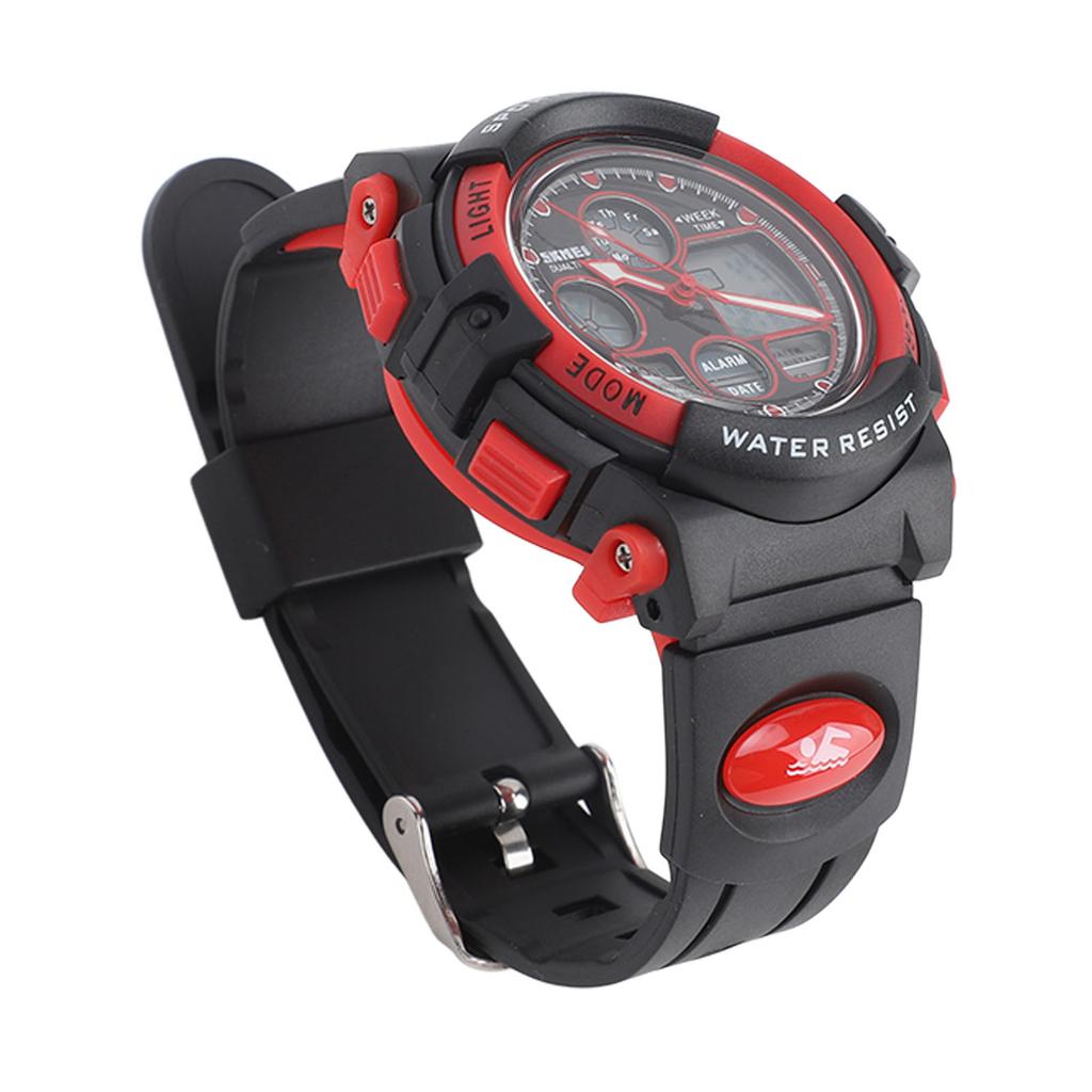 Children Digital Watch Waterproof Dual Movement Multifunctional Soft PU Strap LED Watch