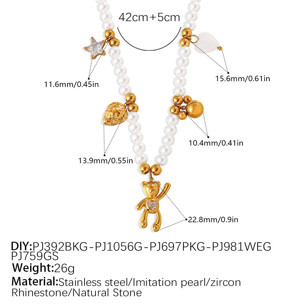 Pearl String Multi-Pendant Necklace Bracelet Cute Bear Smiley Element Sweet Wind Jewelry Set