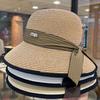 Bowknot Straw Bucket Hat Elegant Solid Color Sun Hat Trendy Foldable Travel Beach Hats for Women Daily Uses Summer Outdoor