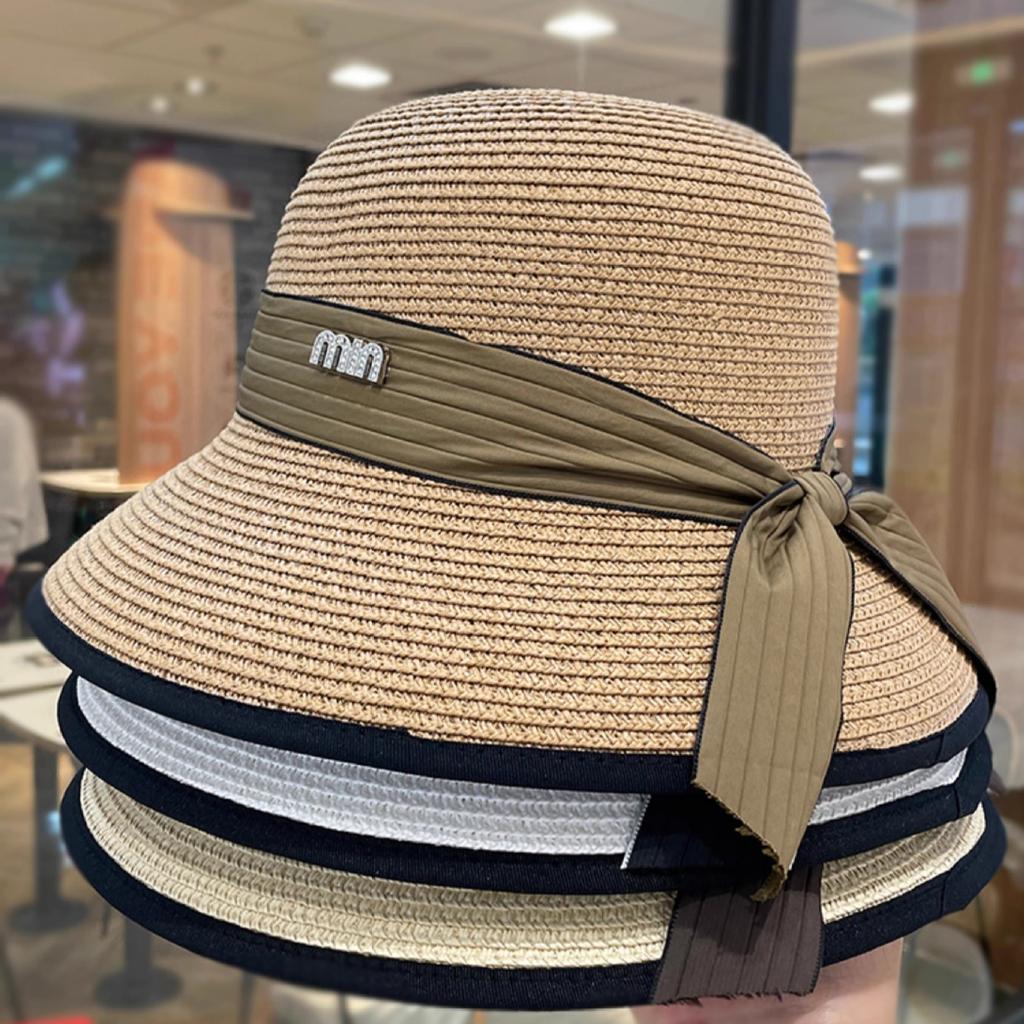Schleife Stroh Eimerhut Elegant Einfarbig Sonnenhut Trendig Faltbar Reise Strandhüte für Damen Täglicher Gebrauch Sommer Outdoor