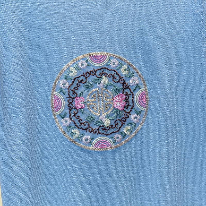 Chinese Style Ice Silk Sweater for Women New Summer Women's Thin Short-sleeved T-shirt Chinese Style Round Neck Top