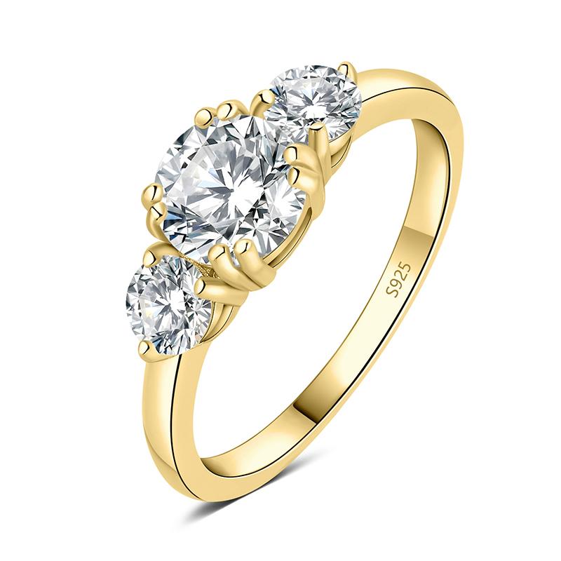 

JewelryPalace Moissanite D Color 1.4ct 925 Silver 3 Stone Wedding Engagement Ring for Woman Yellow Rose Gold Plated 9