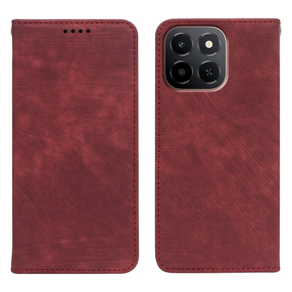 For Honor X6c 4G Case Strong Magnetic Leather Wallet Phone Cover with Striped Texture