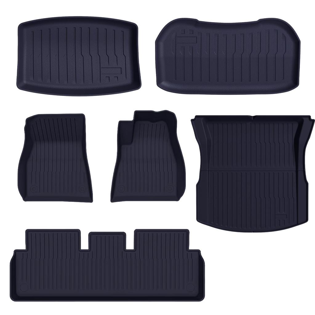 CyVaJive Tesla Model Y/3 4-Piece Floor Mat Set, Waterproof and Stain-Resistant, Includes Front, Rear Trunk, and Sub-Trunk Mats (Model 3 Refresh)