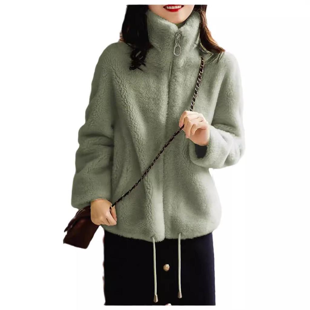 Women's Double-Sided Velvet Fleece Jacket - Warm High Collar Zip-Up Cardigan for Autumn/Winter