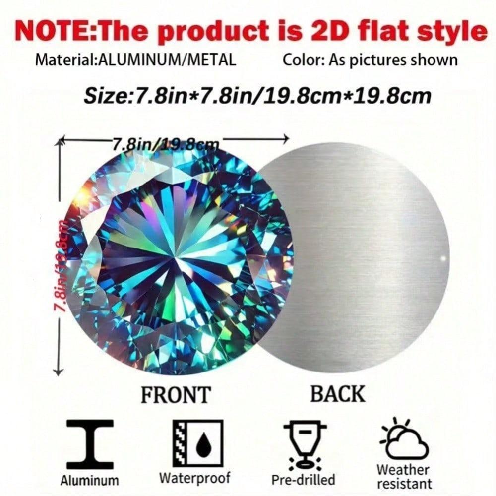 Luxury Round Metal Wall Art 7.8 Inch Diamond Shine Aluminum Home Decor for Living Room Bedroom Bathroom