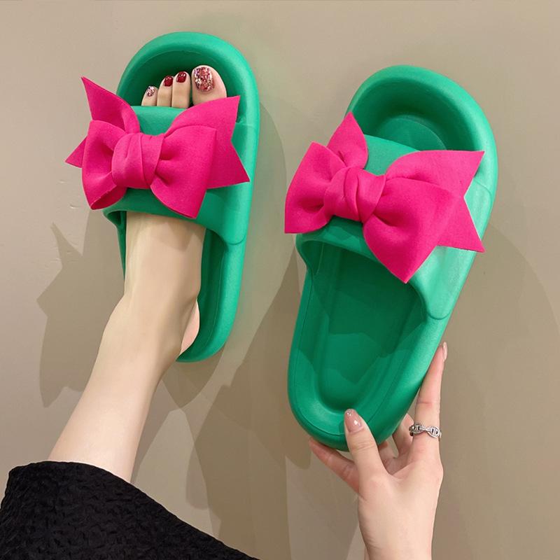 Fashion Cute bow slippers for women summer wear ins trendy beach fairy style high-end thick-soled sandals