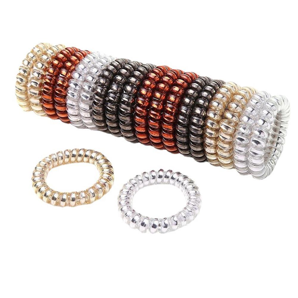 Four High Elastic Metal Shiny Silver Telephone Wire Hair Rings Are Exquisite And Convenient For Daily Hair Curling