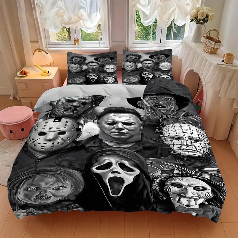 Set Copripiumino Icone Horror 3 Pezzi, 1 Copripiumino + 2 Federe (Nessun inserto), Stampa ad Alta Definizione, Set Casa e Dormitorio yy251208027