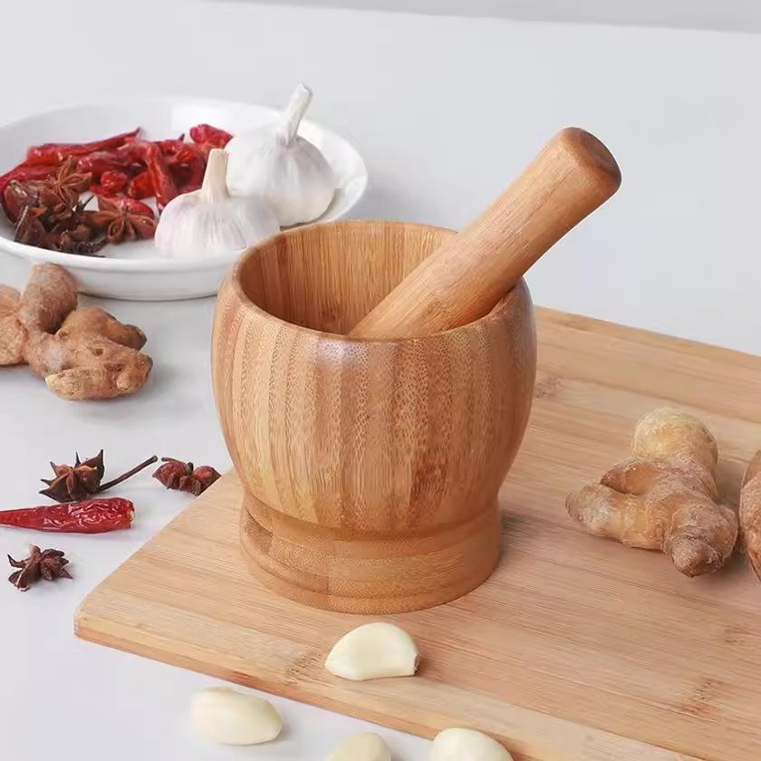 Manual Grinder Pressing Garlic Mashed Garlic Mashing Pot Multifuction Mashing Medicine Pot Jujube Pounding Garlic Wood Mortar