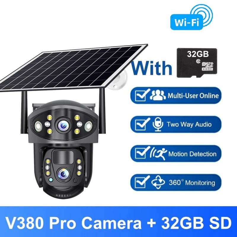 Dual Lens Solar Security Camera, 4G/WiFi Outdoor Monitor with Night Vision, HD Rechargeable PIR Surveillance System