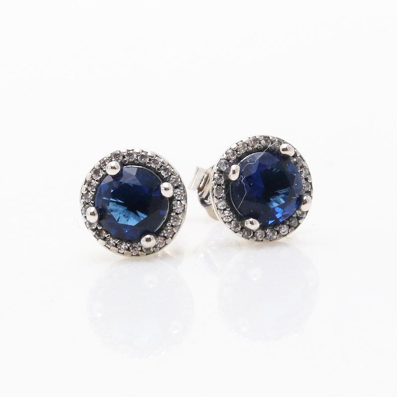 Classic Blue Diamond Stud Earrings - Elegant European & American Style Gift for Women